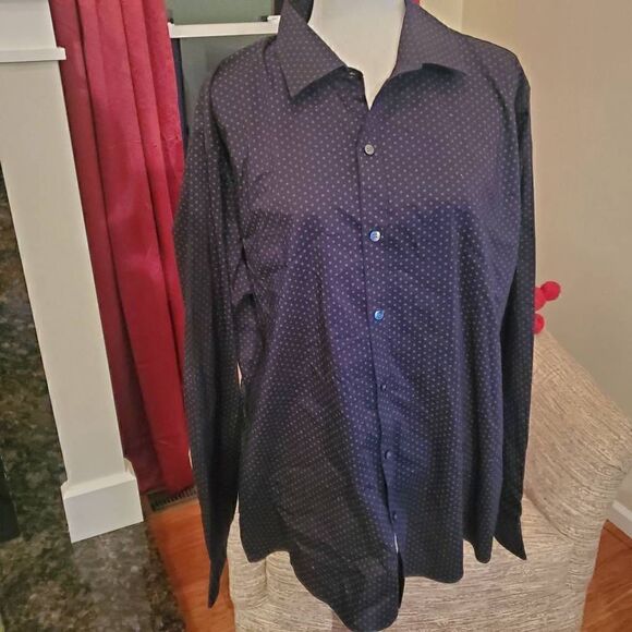 Van Heusen Black Dots Flex Slim Fit Stretch Button Front Dress Shirt Mens Size X - Picture 11 of 11